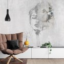 Fototapeta Spectacular Watercolor Woman Face With White Flower. Digital Art . Mural For Wallpaper.