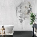 Fototapeta Spectacular Watercolor Woman Face With White Flower. Digital Art . Mural For Wallpaper.