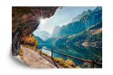 Fototapeta Sunny Autumn Scene Of Vorderer ( Gosausee ) Lake. Colorful Morning View Of Austrian Alps, Upper Austria, Europe. Beau