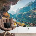 Fototapeta Sunny Autumn Scene Of Vorderer ( Gosausee ) Lake. Colorful Morning View Of Austrian Alps, Upper Austria, Europe. Beau