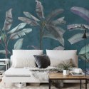 Fototapeta Tropical Trees Wallpaper Design, Banana Trees And Plants, Dark Background, Pattern Design, Mural Art.