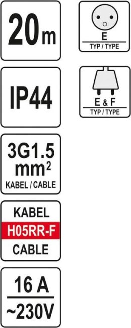 Przedłużacz na bębnie 16A - 20 m