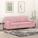 3-osobowa sofa z poduszkami, różowa, 180 cm, aksamit