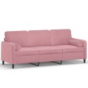 3-osobowa sofa z poduszkami, różowa, 180 cm, aksamit