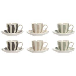 Zestaw 6 filiżanek z talerzykami Home ESPRIT Kolor Zielony Beżowy Szary Porcelana 90 ml 8,5 x 6,2 x 5,5 cm