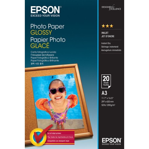 Papier Fotograficzny Błyszczący A3 (20 arkuszy) Epson C13S042536 A3 20 Kartki (1 Sztuk)