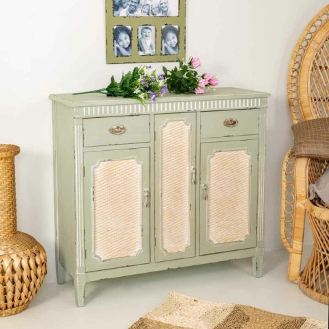 Konsola Alexandra House Living Kolor Zielony Rattan Drewno świerkowe Drewno MDF 88 x 36 x 95 cm