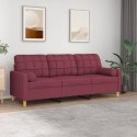 3-osobowa sofa z poduszkami, bordowa, 180 cm, tkanina