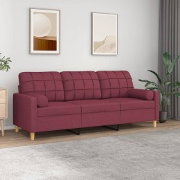 3-osobowa sofa z poduszkami, bordowa, 180 cm, tkanina