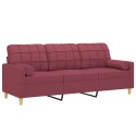 3-osobowa sofa z poduszkami, bordowa, 180 cm, tkanina