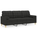 3-osobowa sofa z poduszkami, czarna, 180 cm, tkanina