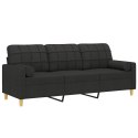 3-osobowa sofa z poduszkami, czarna, 180 cm, tkanina