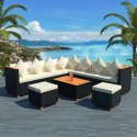 7 Piece Patio Lounge Set with Cushions Poly Rattan Black