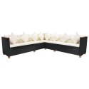 7 Piece Patio Lounge Set with Cushions Poly Rattan Black