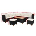 7 Piece Patio Lounge Set with Cushions Poly Rattan Black