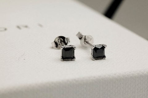 Rhodium plated silver earrings KDC1997 - Black Zirconia Rhodium plated silver earrings KDC1997 - Black Zirconia