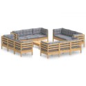 13 Piece Patio Lounge Set with Gray Cushions Pinewood