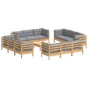 13 Piece Patio Lounge Set with Gray Cushions Pinewood