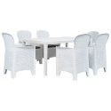 7 Piece Patio Dining Set Plastic White Rattan Look