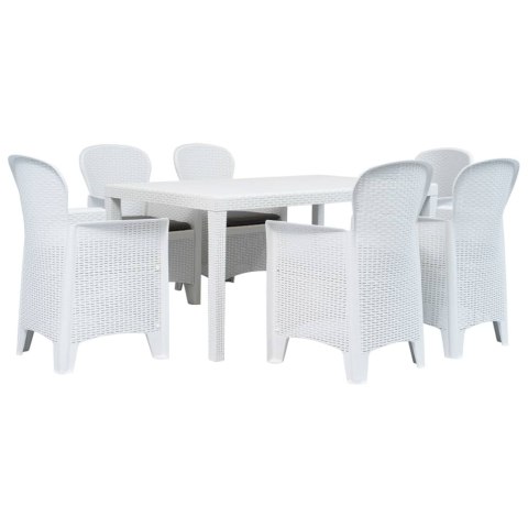 7 Piece Patio Dining Set Plastic White Rattan Look