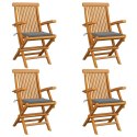 Patio Chairs with Gray Cushions 4 pcs Solid Teak Wood