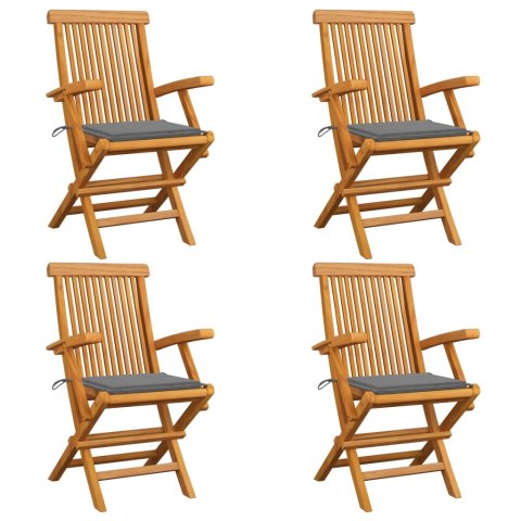 Patio Chairs with Gray Cushions 4 pcs Solid Teak Wood