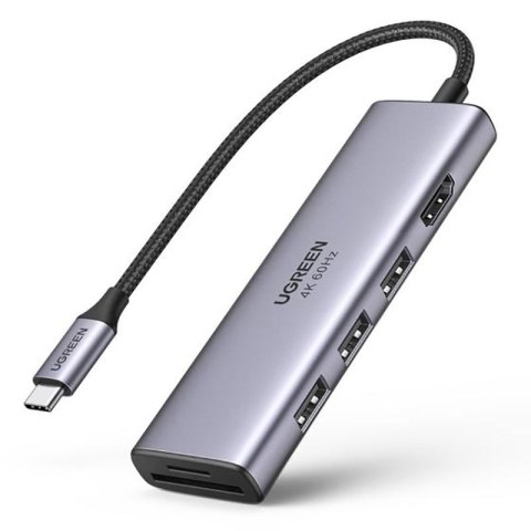 6w1 wielofunkcyjny HUB USB-C - 3x USB HDMI 4K czytnik kart SD i TF szary