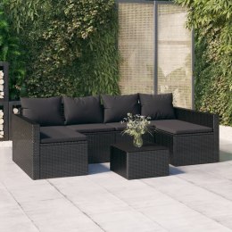 2 Piece Patio Lounge Set with Cushions Black Poly Rattan