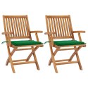 Patio Chairs 2 pcs with Green Cushions Solid Teak Wood