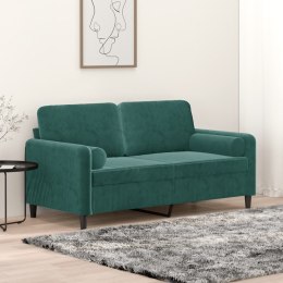 2-osobowa sofa z poduszkami, ciemnozielona, 140 cm, aksamit