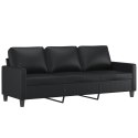 3-osobowa sofa z podnóżkiem, czarna, 180 cm, sztuczna skóra