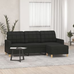 3-osobowa sofa z podnóżkiem, czarna, 180 cm, tkaniną