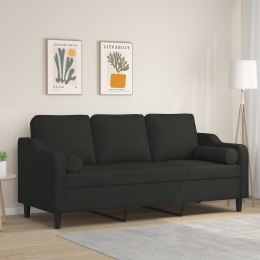 3-osobowa sofa z poduszkami, czarna, 180 cm, tkanina