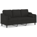 3-osobowa sofa z poduszkami, czarna, 180 cm, tkanina