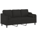 3-osobowa sofa z poduszkami, czarna, 180 cm, tkanina