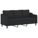 3-osobowa sofa z poduszkami, czarna, 180 cm, tkanina