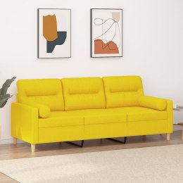 3-osobowa sofa z poduszkami, jasnożółta, 180 cm, tkanina