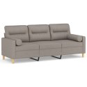 3-osobowa sofa z poduszkami, kolor taupe, 180 cm, tkanina