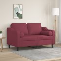 2-osobowa sofa z poduszkami, winna czerwień, 120 cm, tkanina