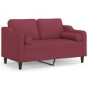 2-osobowa sofa z poduszkami, winna czerwień, 120 cm, tkanina