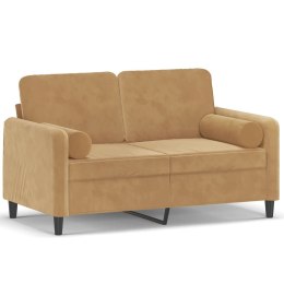 2-osobowa sofa z poduszkami, brązowa, 120 cm, aksamit