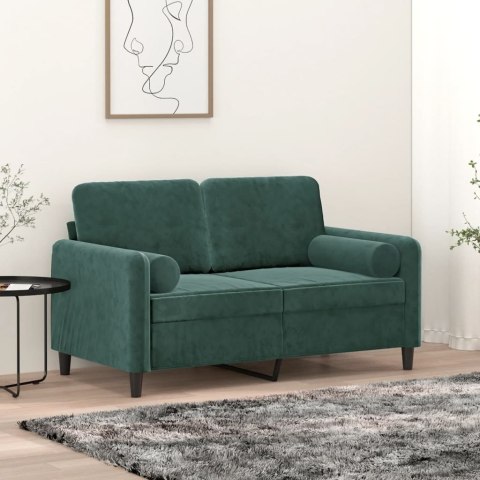 2-osobowa sofa z poduszkami, ciemnozielona, 120 cm, aksamit