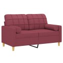 2-osobowa sofa z poduszkami, winna czerwień, 120 cm, tkanina