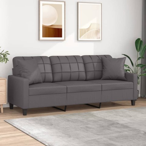 3-osobowa sofa z poduszkami, szara, 180 cm, sztuczna skóra