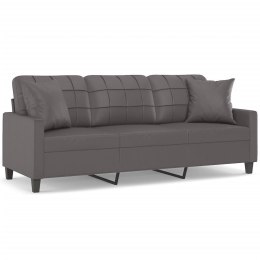 3-osobowa sofa z poduszkami, szara, 180 cm, sztuczna skóra