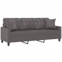 3-osobowa sofa z poduszkami, szara, 180 cm, sztuczna skóra