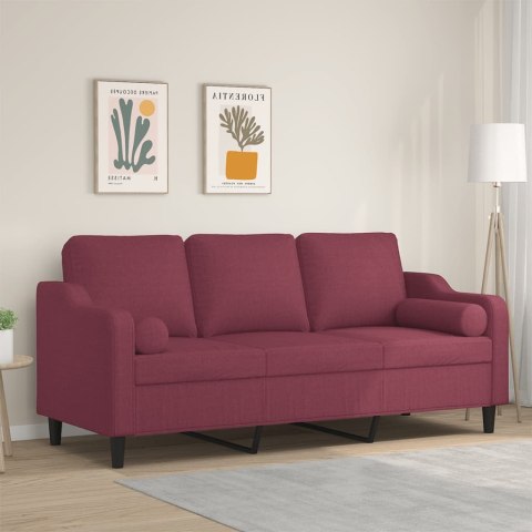 3-osobowa sofa z poduszkami, winna czerwień, 180 cm, tkanina