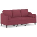 3-osobowa sofa z poduszkami, winna czerwień, 180 cm, tkanina