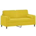 2-osobowa sofa z poduszkami, żółta, 140 cm, aksamit