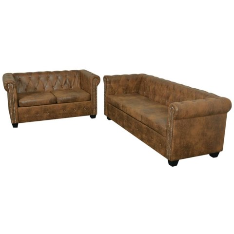 2 sofy Chesterfield: 2-osobowa i 3-osobowa, brązowe 2 sofy Chesterfield: 2-osobowa i 3-osobowa, brązowe